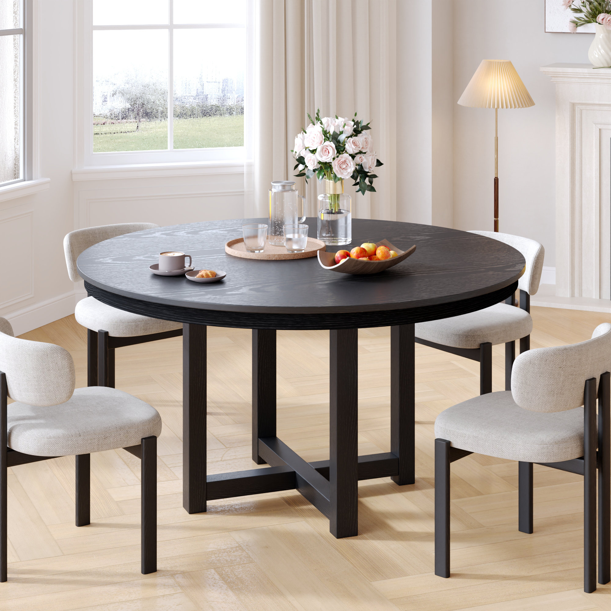 Astoria Grand 30"H Roud Wood Dining Table Pedestal Kitchen Table with ...